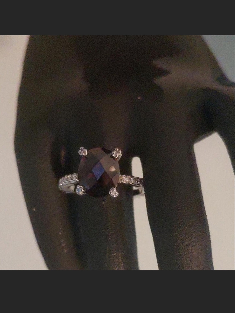 Source Unknown Silver Ring with Deep Purple Oval Gemstone and Clear Accents